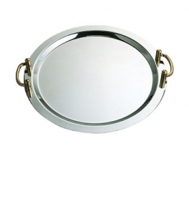 Stainless Steel Stackable Round Display Platter with Gilt Handles