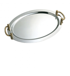 Stainless Steel Stackable Oval Display Platter with Gilt Handles