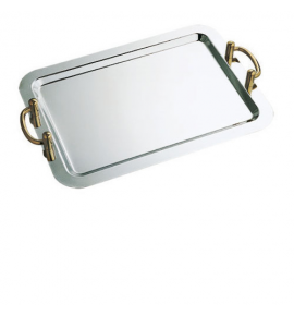 Stainless Steel Stackable Rectangular Display Platter with Gilt Handles