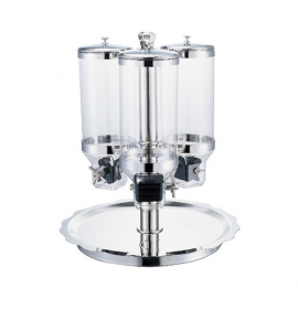 Stainless Steel Deluxe Triple Tank Cereal Dispenser with Rotary 'Blossom‘  Stand