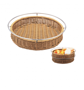 Polypropylene Round Rattan Bread Display Basket with Stainless Steel Rim