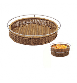 Polypropylene Oval Rattan Bread Display Basket with Stainless Steel Rim