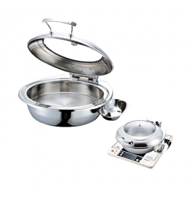 Stainless Steel Round Induction Chafer with Show Window complete with Detachable Spoon Holder