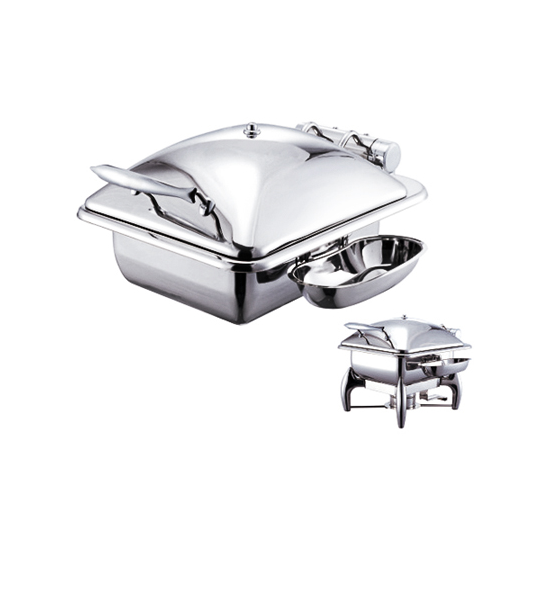 Stainless Steel Deluxe Junior Square Chafer with Stainless Steel Lid complete with Detachable Spoon Holder