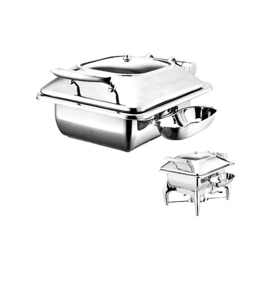 Stainless Steel Deluxe Junior Square Chafer with Glass Show Window complete with Detachable Spoon Holder