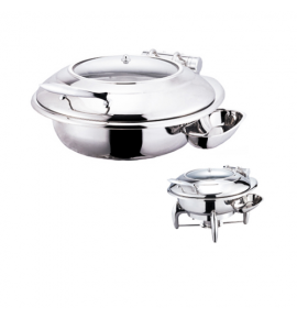 Stainless Steel Deluxe Round Chafer with Glass Show Window complete with Detachable Spoon Holder