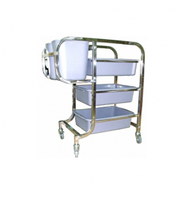 Stainless Steel 3 Tier Bussing Trolley complete with Bussing Boxes and Trash Containers