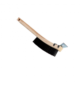 Tempered Steel Bristle Scratch Brush with Scraper and Wooden Handle