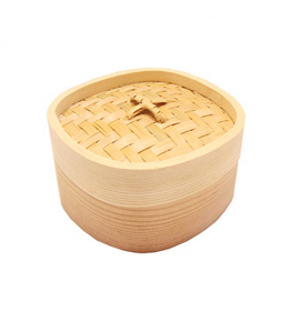 Deluxe Square Wooden Dim Sum Steamer Basket with Cover