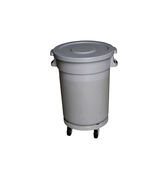 Heavy Duty Circular Garbage Bin with Flat Lid and Dolly