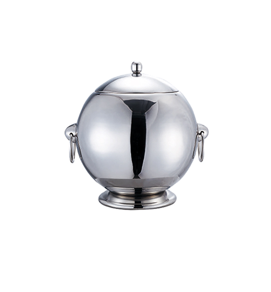 Stainless Steel Globe Ice Bucket with Lid, Base and Ring Handles
