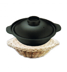 Black Cast Iron Claypot with Bamboo Basket