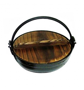 Cast Iron Sukiyaki Pot With Double Handle and Wooden Lid