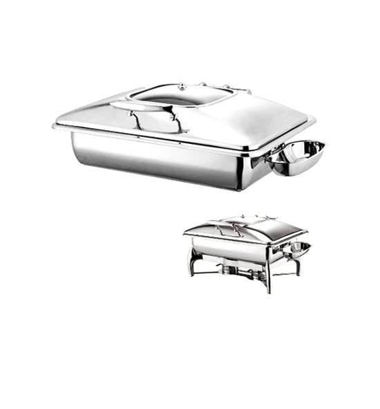 Stainless Steel Deluxe Rectangular Chafer with Glass Show Window complete with Detachable Spoon Holder