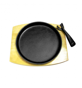 Cast Iron Round Sizzling Plate with Wooden Underliner