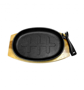 Cast Iron Oval Sizzling Plate with Wooden Underliner