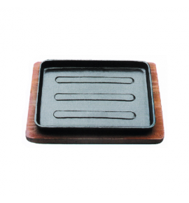 Cast Iron Rectangular Sizzling Plate with Wooden Underliner