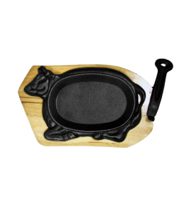 Cast Iron Bull Shape Sizzling Plate with Wooden Underliner