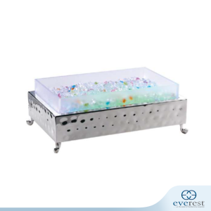 ACRYLIC RECTANGLE ICE DISPLAY WITH STAINLESS STEEL HAMMERED STAND