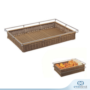RECTANGULAR RATTAN BREAD DISPLAY BASKET
